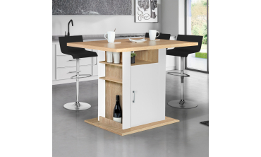 Ilot de cuisine Théo bois et blanc avec rangements