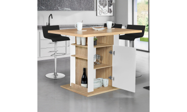 Ilot de cuisine Théo bois et blanc avec rangements
