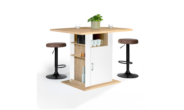 Ilot de cuisine Théo bois et blanc avec rangements