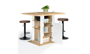 Ilot de cuisine Théo bois et blanc avec rangements