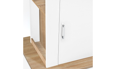 Ilot de cuisine Théo bois et blanc avec rangements