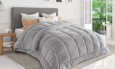 Couette extra chaude réversible grise 240x260cm - polaire 400 g/m2