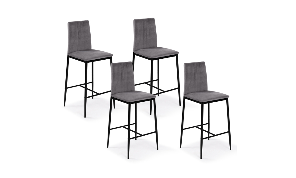 Tabourets de bar Jade velours gris foncé - lot de 4