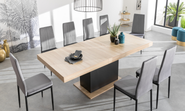 Table à manger extensible Tania bois et noir 200-250cm