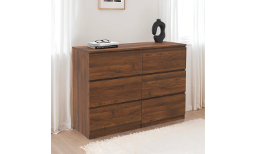 Commode Tom 6 tiroirs effet bois noyer