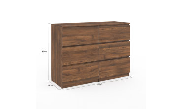 Commode Tom 6 tiroirs effet bois noyer