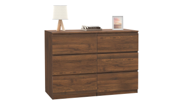 Commode Tom 6 tiroirs effet bois noyer