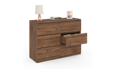 Commode Tom 6 tiroirs effet bois noyer