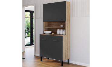 Meuble cuisine Divino noir et bois 80x177cm