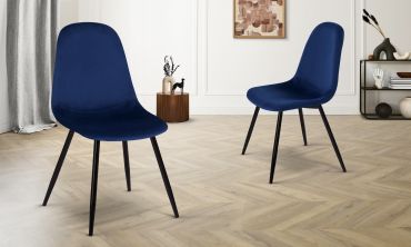 Chaises Sofia en velours bleu et pieds noirs - lot de 2