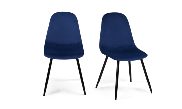 Chaises Sofia en velours bleu et pieds noirs - lot de 2
