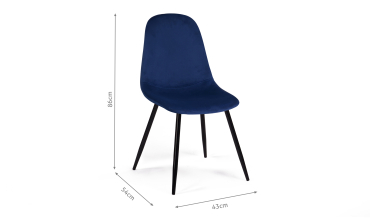 Chaises Sofia en velours bleu et pieds noirs - lot de 2