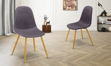 Chaises Sofia en velours gris foncé et pieds dorés - lot de 2