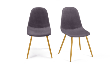 Chaises Sofia en velours gris foncé et pieds dorés - lot de 2