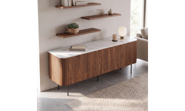 Buffet Marlena 4 portes effet noyer plateau marbre 160cm