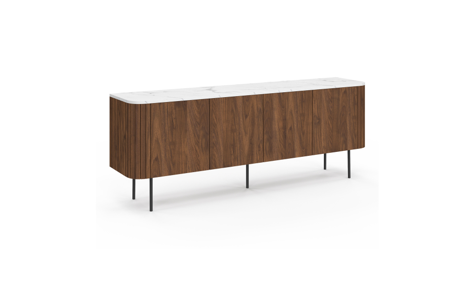 Buffet Marlena 4 portes effet noyer plateau marbre 160cm