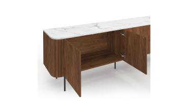 Buffet Marlena 4 portes effet noyer plateau marbre 160cm