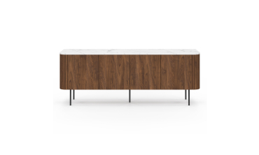 Buffet Marlena 4 portes effet noyer plateau marbre 160cm