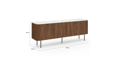 Buffet Marlena 4 portes effet noyer plateau marbre 160cm