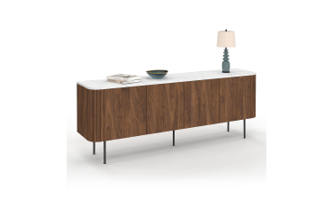 Buffet Marlena 4 portes effet noyer plateau marbre 160cm