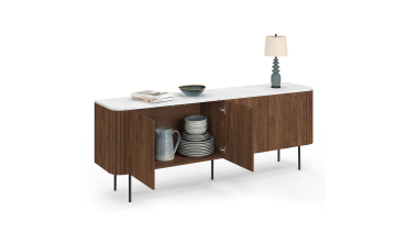 Buffet Marlena 4 portes effet noyer plateau marbre 160cm