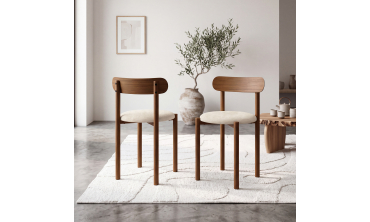 Chaises Kathy velours crème pieds effet noyer - lot de 6