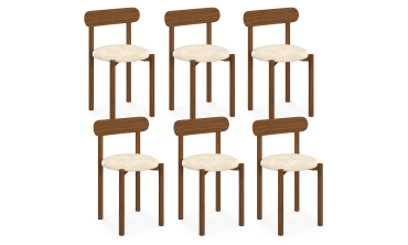 Chaises Kathy velours crème pieds effet noyer - lot de 6