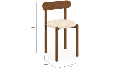 Chaises Kathy velours crème pieds effet noyer - lot de 6