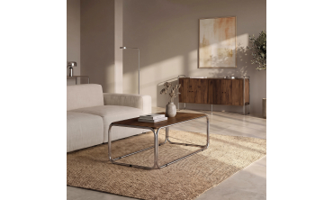 Table basse Rosalina effet noyer et métal chromé