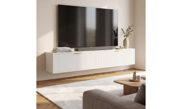 Meuble TV suspendu Arlo effet lattes blanc 180cm