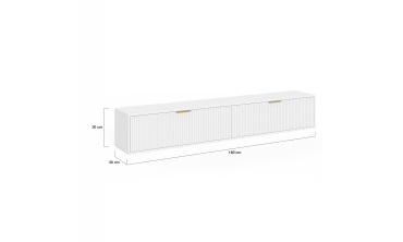 Meuble TV suspendu Arlo effet lattes blanc 180cm