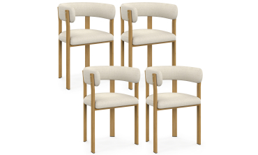 Chaises Ilona avec accoudoirs tissu beige pieds bois - lot de 4