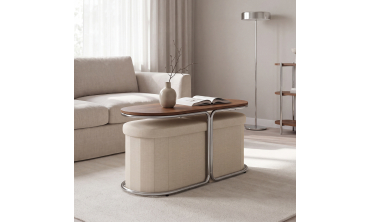 Table basse Wanda 2 assises chrome et noyer