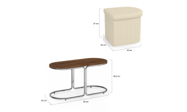 Table basse Wanda 2 assises chrome et noyer