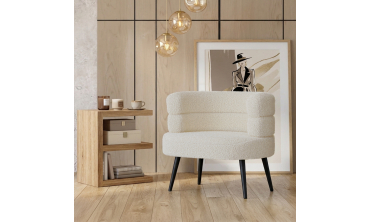 Fauteuil Janice bouclette beige pieds métal