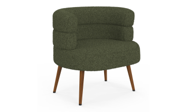 Fauteuil Janice bouclette verte pieds effet noyer