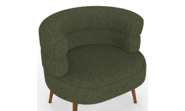 Fauteuil Janice bouclette verte pieds effet noyer