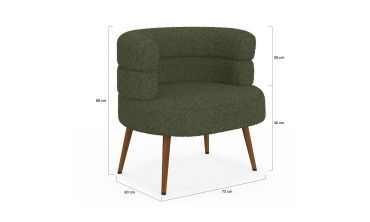 Fauteuil Janice bouclette verte pieds effet noyer