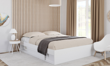 Cadre de lit Orem 160x200cm blanc tiroir coulissant