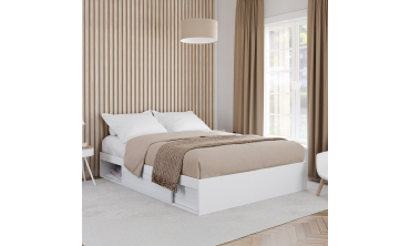 Cadre de lit Orem 140x190cm blanc tiroir coulissant