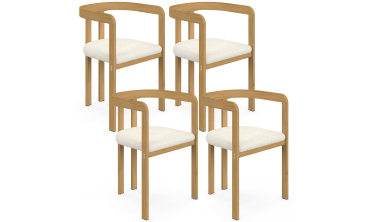 Chaises Elisa bouclette blanche pieds effet bois - lot de 4