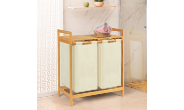 Panier à linge Maya 2 compartiments en bambou beige