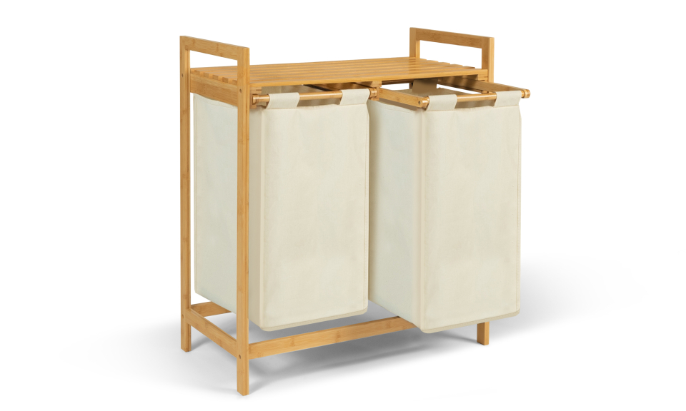Panier à linge Maya 2 compartiments en bambou beige