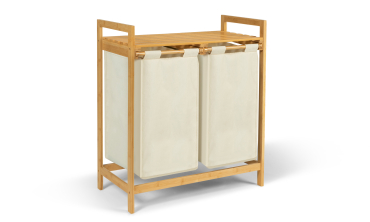Panier à linge Maya 2 compartiments en bambou beige
