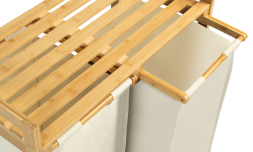 Panier à linge Maya 2 compartiments en bambou beige