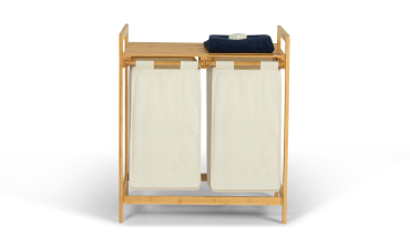 Panier à linge Maya 2 compartiments en bambou beige