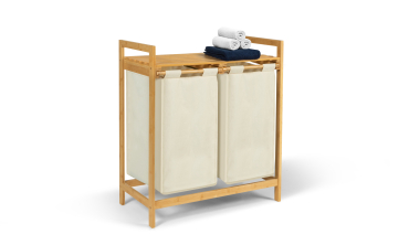 Panier à linge Maya 2 compartiments en bambou beige