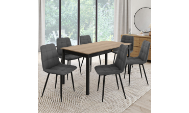 Chaises Linda velours gris foncé pieds métal noirs - lot de 6