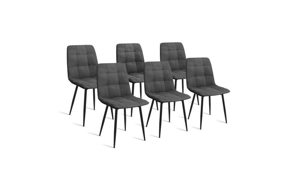 Chaises Linda velours gris foncé pieds métal noirs - lot de 6