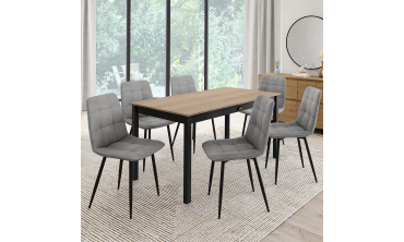 Chaises Linda velours gris clair pieds noirs - lot de 6